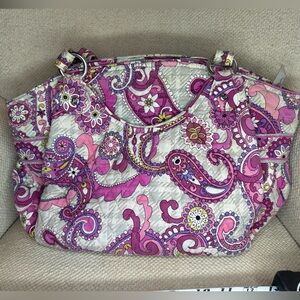 Vera Bradley Pink & White Paisley  Meets Plaid Quilted Tote